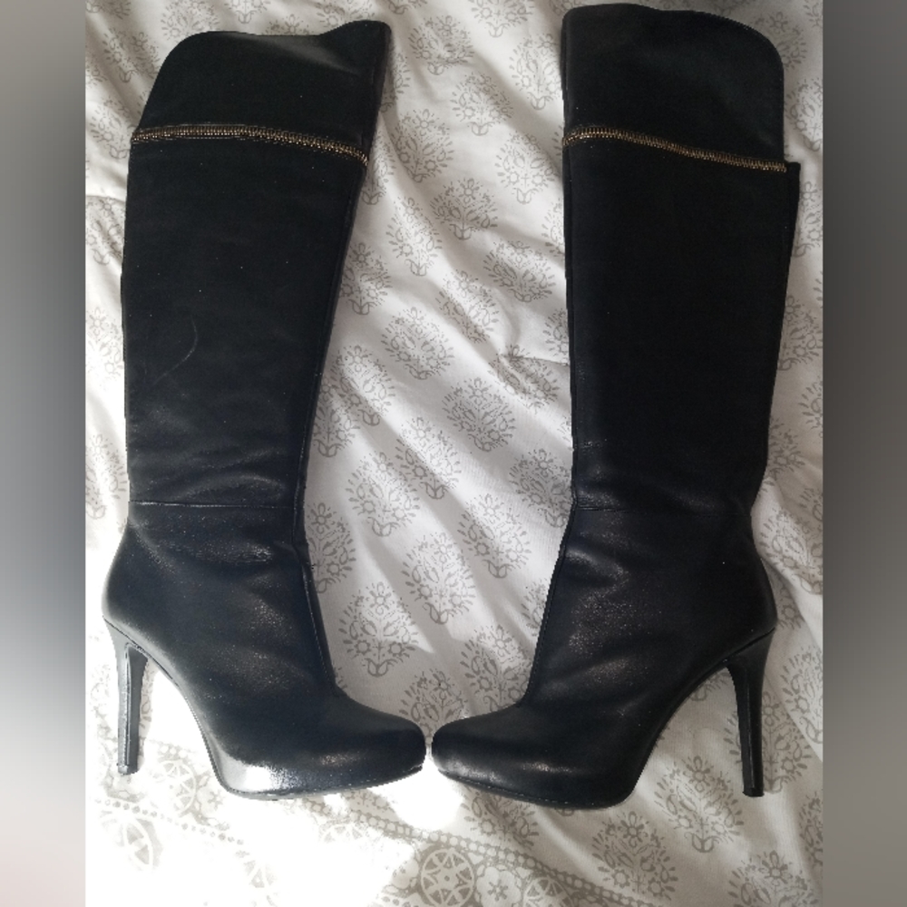 Bar III tall black leather high heeled boots. Size 8.5